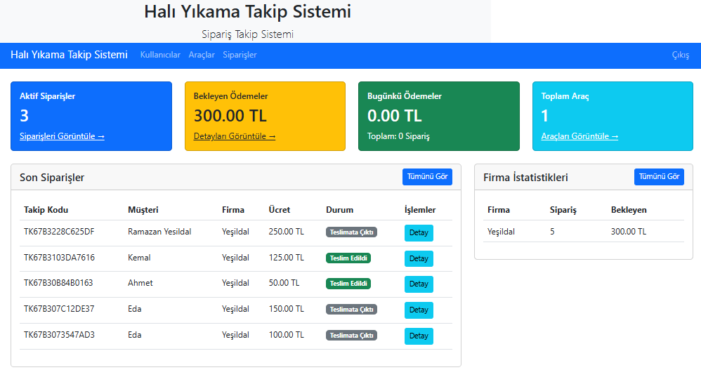 Halı Yıkama Takip Sistemi