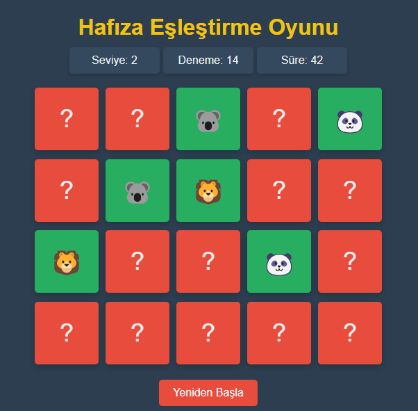 HTML5 Hafıza Eşleştirme Oyunu